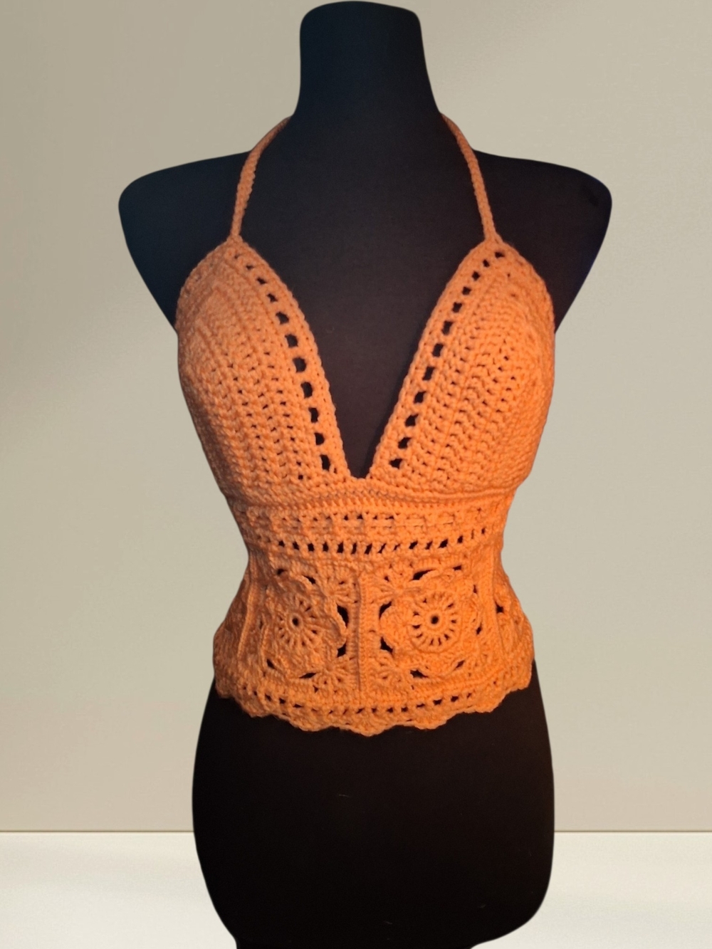 Handmade Crochet Halter Crop Top - Orange